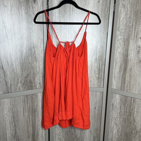 Free People Dress Mini Red Color Adjustable Straps Linen Rayon Beach Size XS - Picture 8 of 8